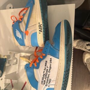 Off-White Blue and White Sneakers with Orange Accents